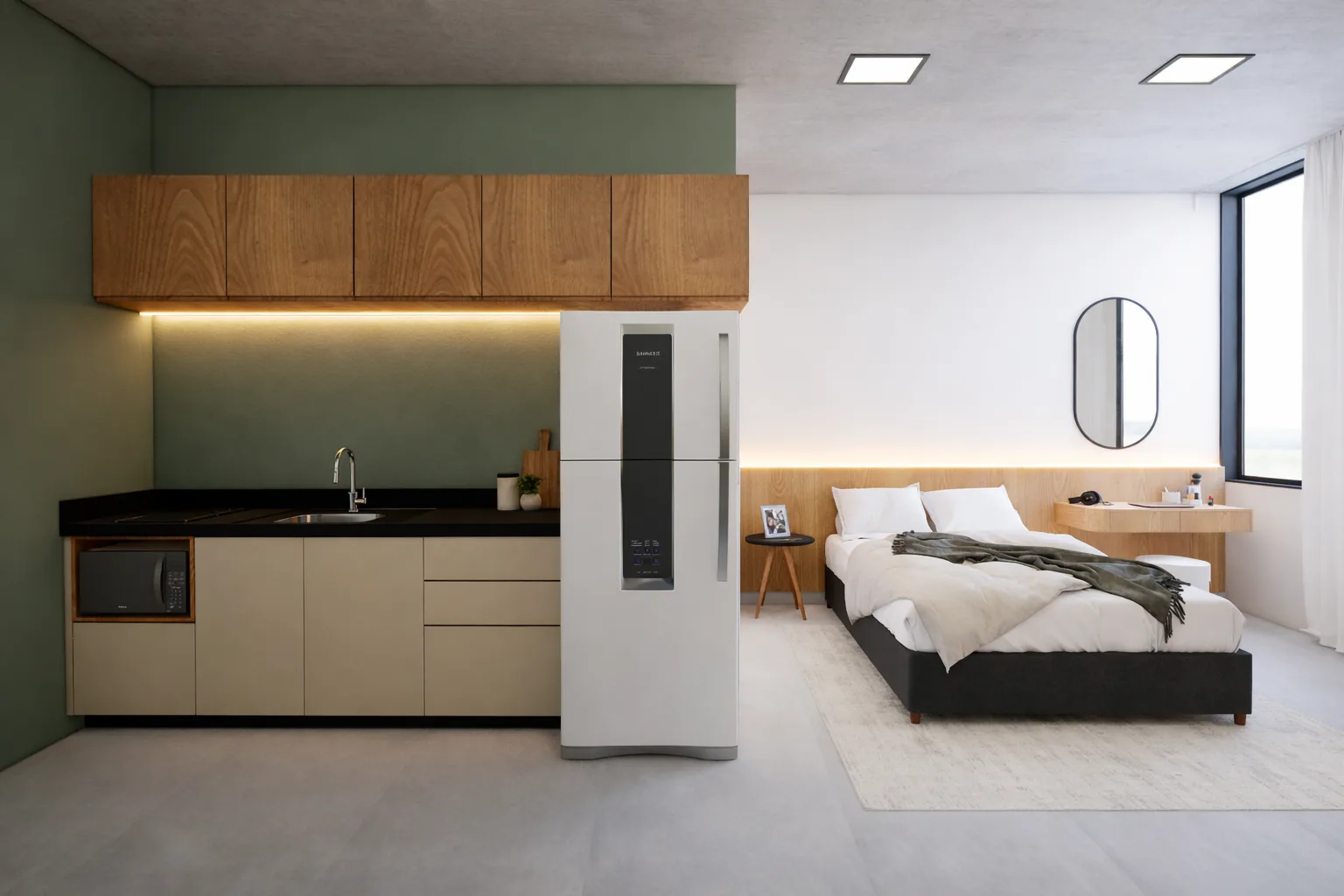 Render interno mobiliado do Studio 25